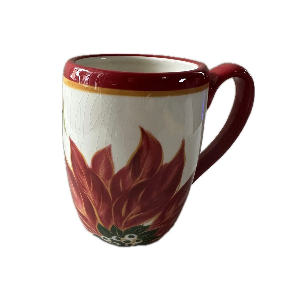VTG Tabletops Unlimited Celebration Hand Painted Poinsettia Crackle Glazed Mug